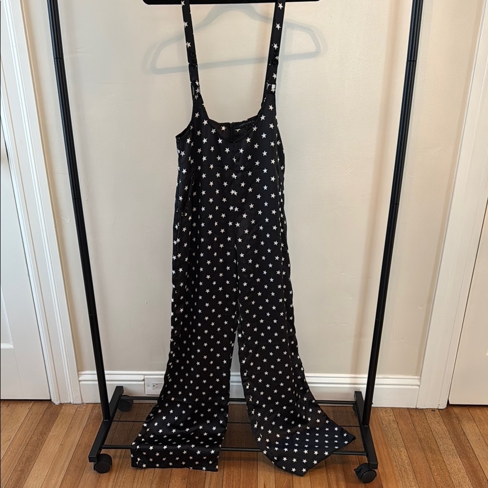 Black/Navy Star-Patterned Overall Jumpsuit